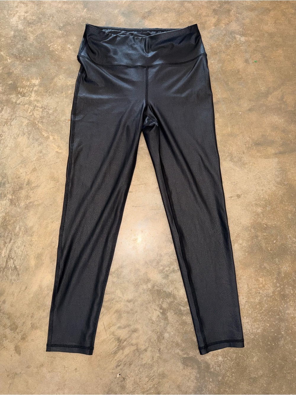 Mono B Black Coated Faux Leather High Rise Leggings Size L Hidden Pocket